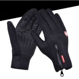 Outdoor Waterproof Gloves Touch Screen Windproof Riding Zipper Sports Winter Warm Fleece Mountaineering Gloves (Option: Black2-M-Silicone type)