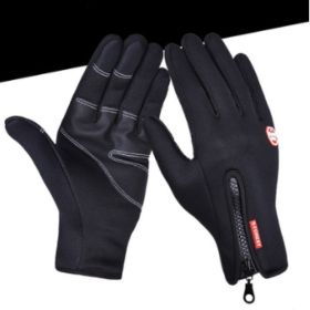 Outdoor Waterproof Gloves Touch Screen Windproof Riding Zipper Sports Winter Warm Fleece Mountaineering Gloves (Option: Black1 2pcs-XL-PU section)