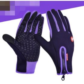 Outdoor Waterproof Gloves Touch Screen Windproof Riding Zipper Sports Winter Warm Fleece Mountaineering Gloves (Option: Purple 2pcs-XL-Zipper)