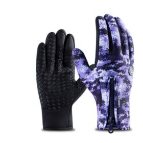 Outdoor Waterproof Gloves Touch Screen Windproof Riding Zipper Sports Winter Warm Fleece Mountaineering Gloves (Option: Purple1-S-Zipper)