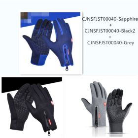 Outdoor Waterproof Gloves Touch Screen Windproof Riding Zipper Sports Winter Warm Fleece Mountaineering Gloves (Option: 3pcs a Set-XL-Zipper)
