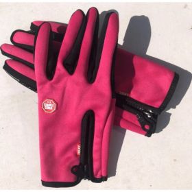 Full Finger Touch Screen Zipper Ski Gloves (Option: Ordinary rose red-XL)