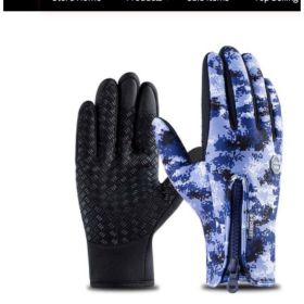 Outdoor Waterproof Gloves Touch Screen Windproof Riding Zipper Sports Winter Warm Fleece Mountaineering Gloves (Option: Camouflage 2pcs-XL-Zipper)