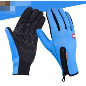 Outdoor Waterproof Gloves Touch Screen Windproof Riding Zipper Sports Winter Warm Fleece Mountaineering Gloves (Option: Blue 2pcs-L-Silicone)