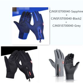 Outdoor Waterproof Gloves Touch Screen Windproof Riding Zipper Sports Winter Warm Fleece Mountaineering Gloves (Option: 3pcs a Set-S-Zipper)