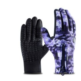Outdoor Waterproof Gloves Touch Screen Windproof Riding Zipper Sports Winter Warm Fleece Mountaineering Gloves (Option: Purple1-M-Zipper)