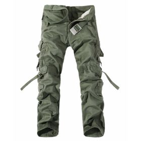 Men's Multi-pocket Cargo Pants Washed Hot Sale Cargo Pants (Option: Grass green-30-Without belt)