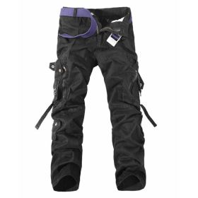 Men's Multi-pocket Cargo Pants Washed Hot Sale Cargo Pants (Option: Black-40-Without belt)