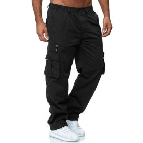 Men's Casual Multi-pocket Loose Straight Cargo Pants (Option: Black-M)