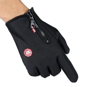 Full Finger Touch Screen Zipper Ski Gloves (Option: Black-S)