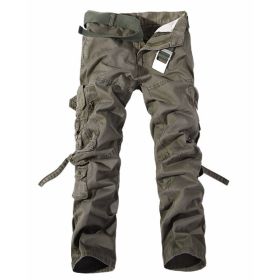 Men's Multi-pocket Cargo Pants Washed Hot Sale Cargo Pants (Option: Army green-28-Without belt)